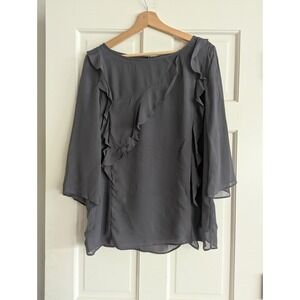 NEW Mint Velvet Chiffon Ruffle Shirt Top Bell Sleeves Blouse Size 10 L UK14 EU42